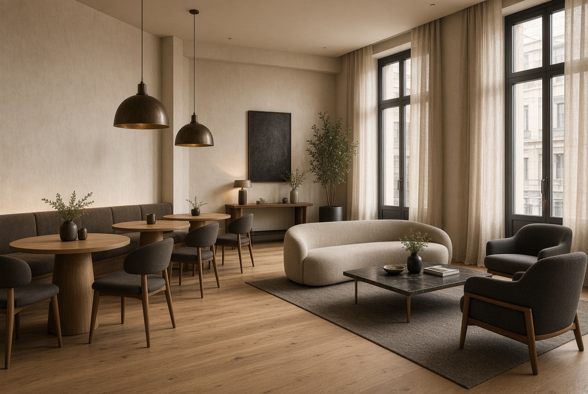 Salón y comedor de hotel con mobiliario contract.